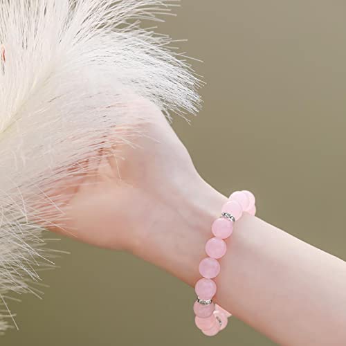 Healing Bracelet For Women Anxiety Crystal Bracelet Chakra Beaded Bracelets Rose Quartz Crystals And Healing Stones Yoga Bead Bracelet Calming Stretch Bracelet Stress Relief Gifts For Women - color: Pink-Chalcedony