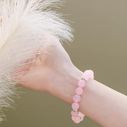 Healing Bracelet For Women Anxiety Crystal Bracelet Chakra Beaded Bracelets Rose Quartz Crystals And Healing Stones Yoga Bead Bracelet Calming Stretch Bracelet Stress Relief Gifts For Women - color: Pink-Chalcedony