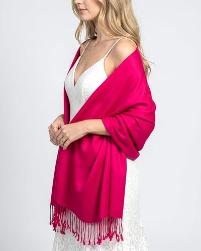 Achillea Lightweight Pashmina Scarf for Women – Soft Silky Shawl Wrap for Evening Dresses, Bridesmaids & Everyday Wear - color: Fuchsia