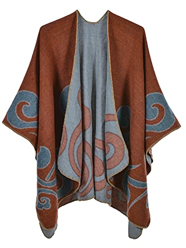 Women's Shawls and Wraps Open Front Poncho Cape Winter Sweater - color: N22-retro Orange