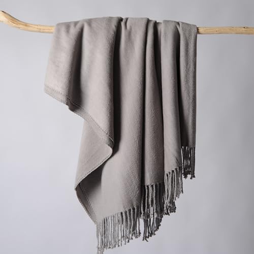 CUDDLE DREAMS Silk Throw Blanket with Hand-Knotted Fringe, Natural, Soft & Breathable (Gray) - color: Gray