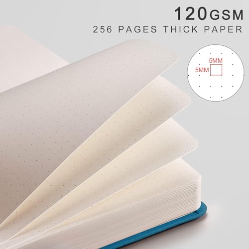 EMSHOI Dotted Journal Notebook, 256 Pages, 120 GSM Thick Paper, A5 Small 5.75"x8.38", PU Leather Hardcover, 5mm Dot Grid Notebook for Journaling, Planning, Drawing, Writing, Light Blue - color: LightBlue, size: A5-Dotted