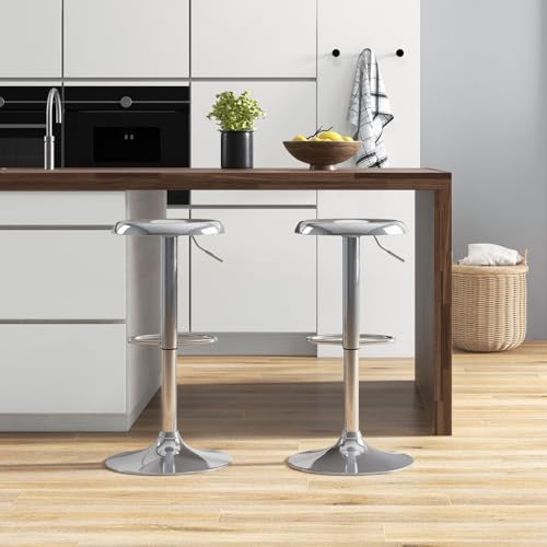 Adjustable Bar Stools Set of 2, Swivel Round Metal Airlift Barstools, Backless Counter Height Bar Chairs for Kitchen Dining Room Pub Cafe (Chrome) - color: Chrome, size: 2 pcs