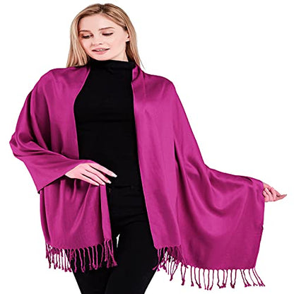 CJ Apparel Solid Color Tassels Design Nepalese Shawl Scarf Wrap Stole Throw Head Wrap Pashmina Gift Hand Made in Nepal New - color: Fuchsia Purple