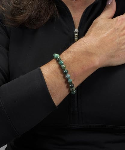 Cherry Tree Collection Gemstone Beaded Stretch Bracelet 8mm Round Beads 7" - color: African Turquoise