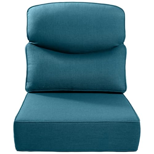 Luxury 24x24x6 Inch Smile Outdoor Cushions - 1 Set Deep Seat Water-Resistant Patio Furniture Replacement Cushion for Wicker Wood Metal Chair Glider Rocker Loveseat Sofa - Peacock Blue - color: Peacock Blue/Smile, size: 24x24x6"(Regular Back)