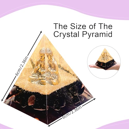 Natural Obsidian Orgone Pyramid, Orgonite Crystal Healing Pyramid with Built-in Buddha Statue, Attract Wealth Success, Prosperity, Balance Chakra Used for Meditation & Healing, 6cm - color: Black 1