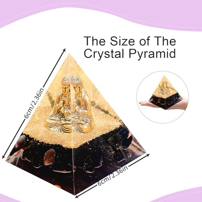 Natural Obsidian Orgone Pyramid, Orgonite Crystal Healing Pyramid with Built-in Buddha Statue, Attract Wealth Success, Prosperity, Balance Chakra Used for Meditation & Healing, 6cm - color: Black 1