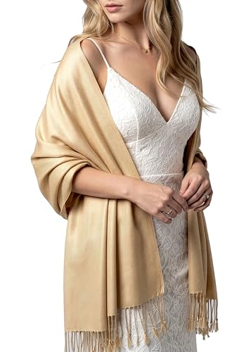 Achillea Lightweight Pashmina Scarf for Women – Soft Silky Shawl Wrap for Evening Dresses, Bridesmaids & Everyday Wear - color: Champagne