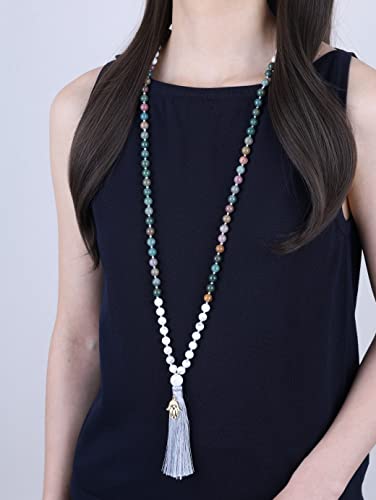 COAI Hand Knotted Tassel 108 Mala Beads Stone Beaded Necklace for Yoga Meditation