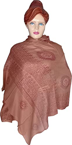 KVR Hindu Pooja Religious Cotton Indian prayer scarf with OM Krishna Ganesha Shiva Nataraja yoga spiritual auspicious prints - color: Brown-om