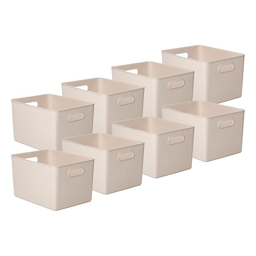 Superio Eco-Friendly Decorative Plastic Basket Open Home Storage Bins Organizer Baskets, X-Large (8 Pack) Container Boxes for Organizing Closet Storage Bins for Shelves Drawer Shelf 22 Liter - color: Eco-Friendly, size: 22 Liter (8 Pack)
