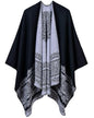 Women's Shawls and Wraps Open Front Poncho Cape Winter Sweater - color: B2-black