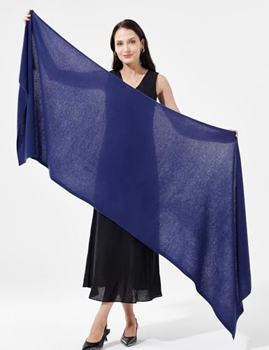Soft Cashmere Blend Wrap Chic Scarf Stole for Women Wayfarer Travel Extra Large 87"x28" - color: Navy Blue