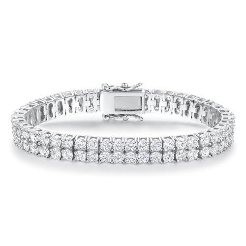 2 Rows Tennis Bracelets for Women Men - 18K Yellow Gold Plated 3mm Round Cut Cubic Zirconia Classic Tennis Bracelet, Size 6.5-8.5 Inch - color: White Gold - 2 Rows, size: 6.5 inch