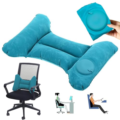 Foldable Inflatable Lumbar Support Pillow,H-Type Self Pressing Inflation Pillow for Office Chair and Airplane Travel Seat,Back Pain Relief Improve Posture (Teal Blue) - color: Teal Blue