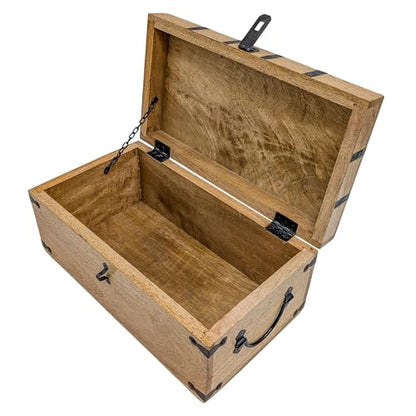 Handmade Pirate Treasure Chest - Rustic Decorative Jewelry - Wooden Storage Box with Iron Lock & Skeleton Key (XL 14.5 x 8 x 7) - size: XL 14.5 x 8 x 7