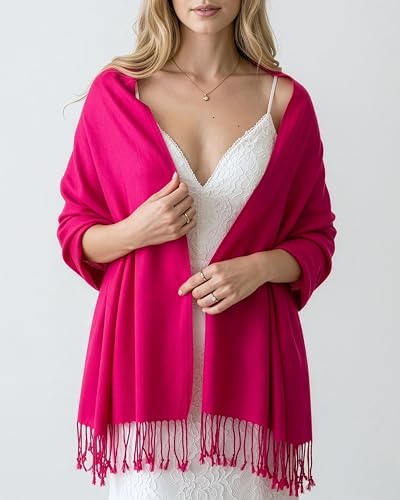 Achillea Lightweight Pashmina Scarf for Women – Soft Silky Shawl Wrap for Evening Dresses, Bridesmaids & Everyday Wear - color: Fuchsia