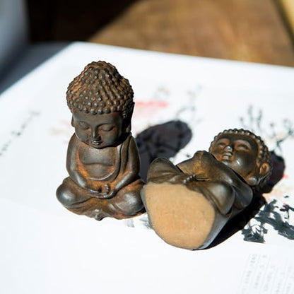 Mini Meditation Buddha Ornament, Solid Cast Iron Figurine, Outdoor Garden Decor Sculpture, Feng Shui Artwork for Home Living Room (Natural Rust,3)