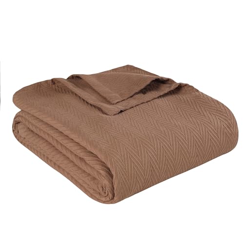 Superior Metro 100% Cotton Blanket, Perfect for Bedroom, Living Room, Couch, Picnics, Travel, Beach, or Camping, Comfy Blanket, Bedroom Decor, Essentials, Zig-Zag Cover for Bed, Twin, Taupe - color: Taupe, size: Twin