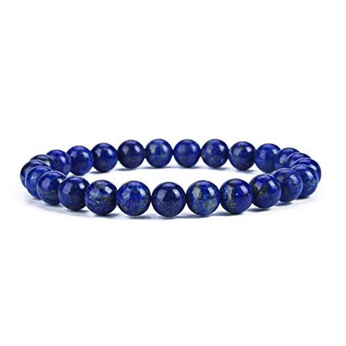 Cherry Tree Collection Gemstone Beaded Stretch Bracelet 8mm Round Beads 7" - color: Lapis