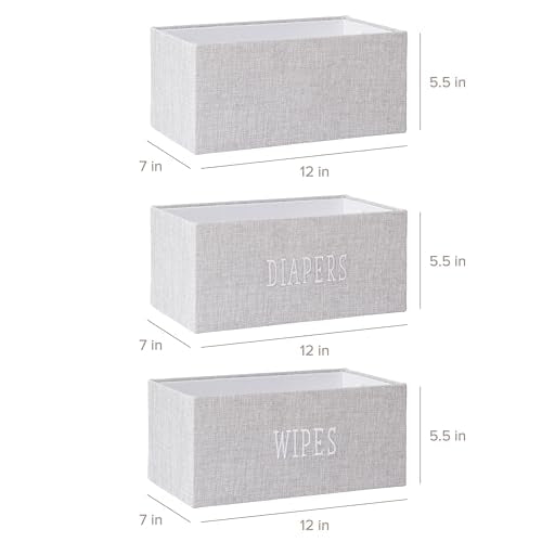 RGI Home Decorative Storage Bins, Set of 3 Rectangular Greyboard Organizer Baskets for Nursery or Child's Room, Durable and Stylish, Each 12" L x 7" W x 5.5" H, Ideal for Toys and Essentials, Gray