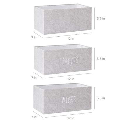 RGI Home Decorative Storage Bins, Set of 3 Rectangular Greyboard Organizer Baskets for Nursery or Child's Room, Durable and Stylish, Each 12" L x 7" W x 5.5" H, Ideal for Toys and Essentials, Gray
