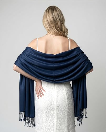 Achillea Lightweight Pashmina Scarf for Women – Soft Silky Shawl Wrap for Evening Dresses, Bridesmaids & Everyday Wear - color: Navy