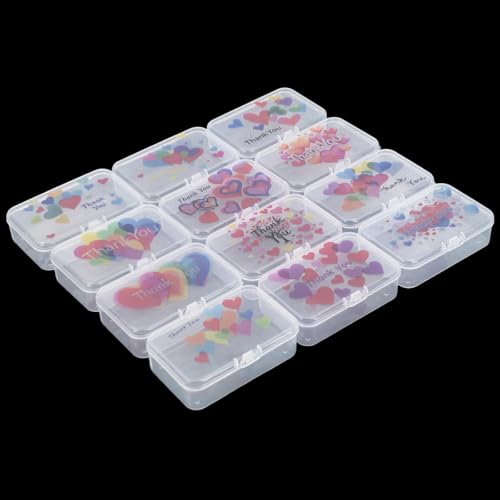 Goodma 12 Pieces Thank You Image Pattern Rectangular Plastic Boxes Empty Storage Organizer Containers with Hinged Lids for Small Items and Other Craft Projects, 3.3 x 2.2 x 1 inch (Transparent) - color: Transparent