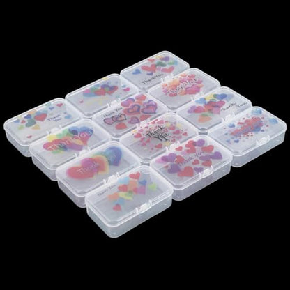 Goodma 12 Pieces Thank You Image Pattern Rectangular Plastic Boxes Empty Storage Organizer Containers with Hinged Lids for Small Items and Other Craft Projects, 3.3 x 2.2 x 1 inch (Transparent) - color: Transparent