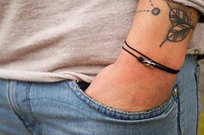 Made by Nami Nautical Rope Bracelet for Men Waterproof & Adjustable Wrap String Bracelets with Snap Hook Gift for Him - color: Black Silver