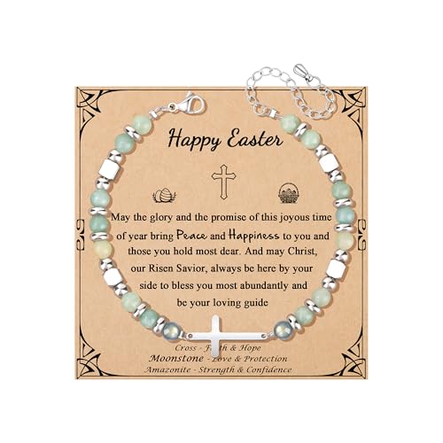 JoycuFF 𝗚𝗶𝗳𝘁𝘀 𝗳𝗼𝗿 𝗪𝗼𝗺𝗲𝗻 𝗠𝗼𝗼𝗻𝘀𝘁𝗼𝗻𝗲 𝗕𝗿𝗮𝗰𝗲𝗹𝗲𝘁 Amazonite Colorful Imperial Jasper Stainless Steel Beads Bracelets, Graduation Christmas Valentines Mothers Day Birthday Gifts - style: Happy Easter-Amazonite