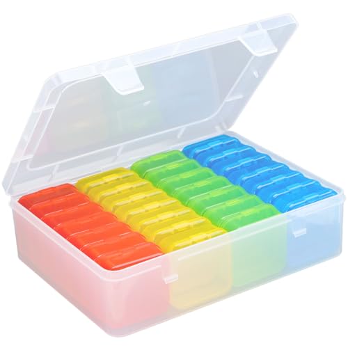 Bead Organizer Box(Red,Yellow,Blue,Green), Small Bead Organizers and Storage Plastic Cases Mini Clear Containers Boxes with Hinged Lid for Bracelet Making DIY Jewelry Craft