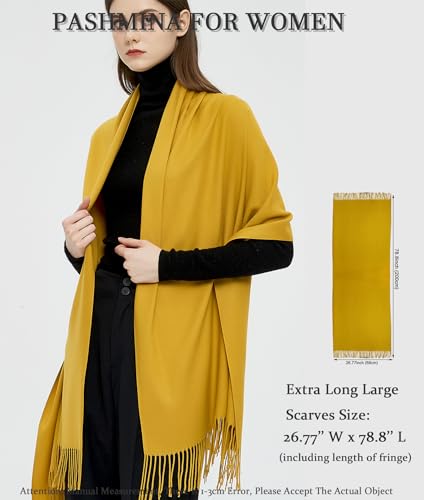 Pashmina Shawls and Wraps Scarfs for Women Wedding Party Winter Warm Long Solid Color - color: Mustard