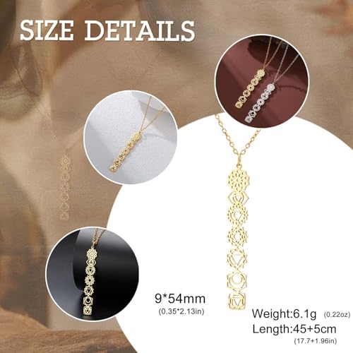 Dreamtimes 7 Chakra Necklace for Women Stainless Steel Spiritual Healing Pendant Necklace for Meditation Yoga Lover for Christmas - color: Gold
