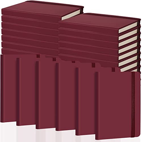 Laumoi Small Notebooks A6 Pocket Journals 3.5 x 5.5 Inch Small Leather Notebook Mini Ruled Lined Journal with Elastic Band Pen Holder Page Marker Ribbons(Wine Red,40 Pieces) - color: Wine Red