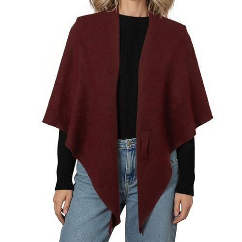 RIIQIICHY Shawl Wrap Women Pashmina Triangle Cape Knit Sweater Scarf for Fall Winter Fashion Accessory - color: Dark Red