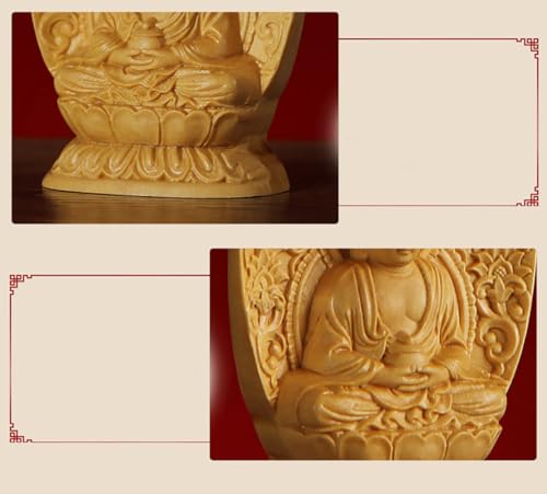 Ulalaza Boxwood Buddha Statue Solid Wood Carvings Carved Locker Box Sculpture Decoration - color: S3-yellow