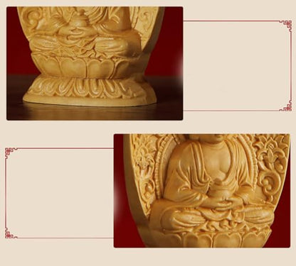 Ulalaza Boxwood Buddha Statue Solid Wood Carvings Carved Locker Box Sculpture Decoration - color: S6-yellow