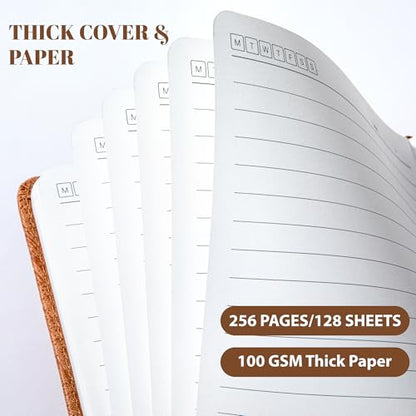 CAGIE Lined Journal for Men Women, Tree Growth Ring Leather Bound Journal Notebook, 256 Pages 100 GSM Journals for Writing, A5 Hardcover Journaling Notebooks,2 Pack (Brown & Brown) - color: G-Brown & Brown