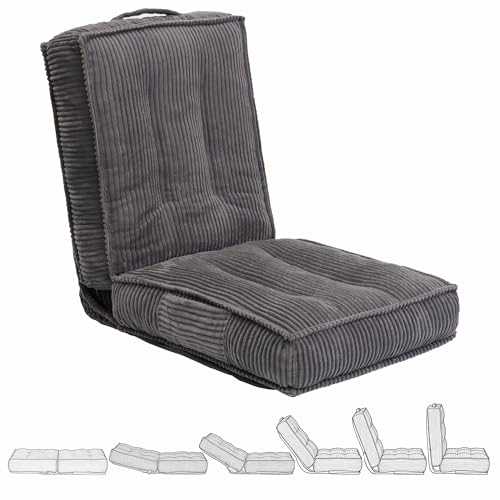 Adjustable Floor Chair with Back Support, 6-Position, Folding Japanese Meditation Tatami Chair, Comfy Gaming Chairs for Adults, Accent Sofa Reading Chairs, Living Room, Bedroom, Dark Grey - color: Dark Grey
