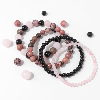 4pcs Beaded Bracelets for Women,Natural Healing Crystal Gemstones Bracelet,Anxiety Stress Relief Bracelet Handmade purple Jewelry Gifts for Women - color: Rose Quartz&Obsidian&Rhodonite