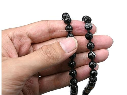 Amazing Gemstone Black Hakik Mala Beads - 108 Prayer Beads for Meditation and Mindfulness Practice, Handcrafted Mala Beads with Natural Gemstones for Spiritual Healing and Relaxation (Knotted) - color: Black Hakik, style: Knotted