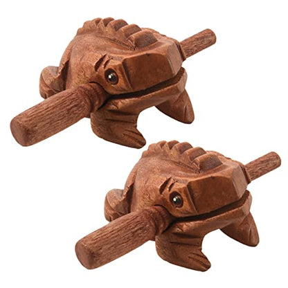 2X Carved Croaking Wood Percussion Musical Sound Wood Frog Tone Block Toy