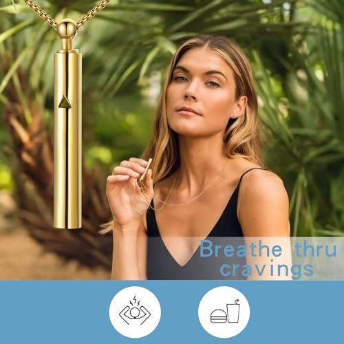 Anxiety Breathe Easy Necklace Mindfulness Breathing Necklace Breathlace Stainless Steel Pendant for Natural Calm & Stress Relief - color: Gold T