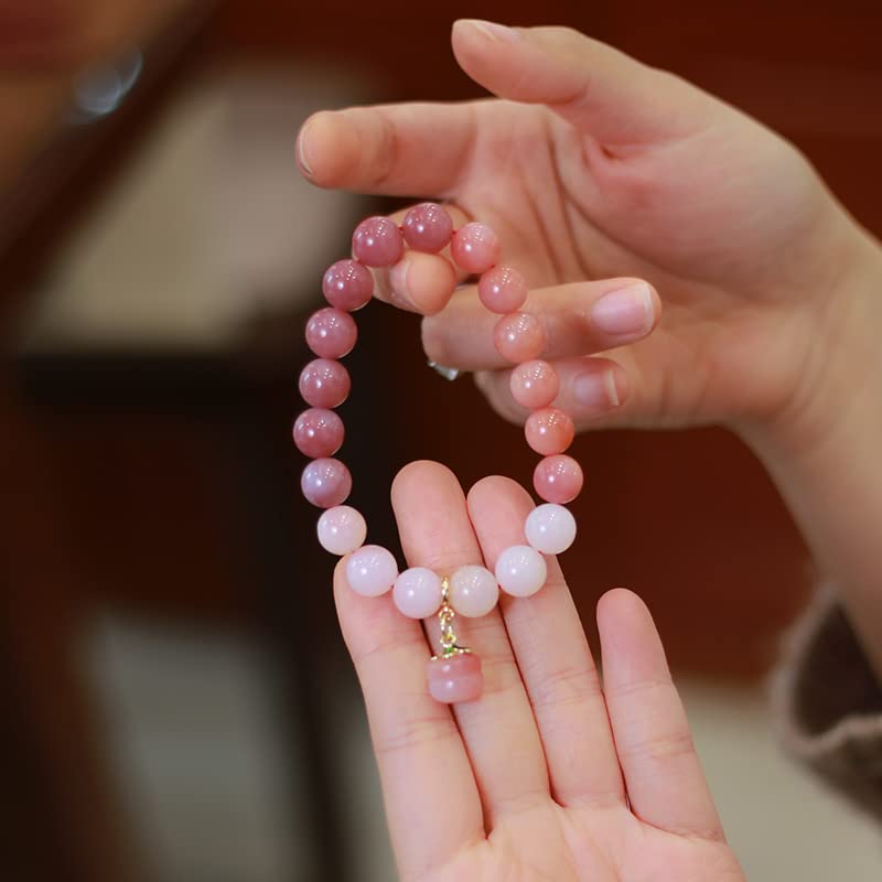 Natural Jade Bracelet for Women Gradient Green Jade Bead Elastic Bracelet, Suitable for Christmas, Thanksgiving - color: pink