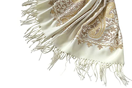 Urban CoCo Women's Embroidered Oversize Tassel Shawl Scarf Wraps for Women - color: #3-beige