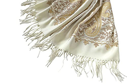 Urban CoCo Women's Embroidered Oversize Tassel Shawl Scarf Wraps for Women - color: #3-beige