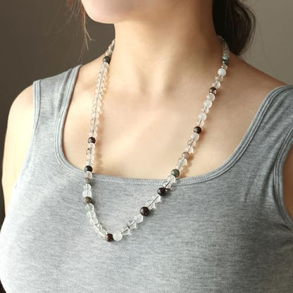 Simple Crystals and Stones Beaded Necklace Protection Balance Meditation Long Necklaces for Women and Men Amulet Jewelry - style: Green Phantom Quartz