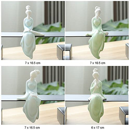 Ceramic Minimalist Statue, Chinese Ancient Beauty Lady Statues and Sculptures Table Top Bookshelf Top Desk/Bookshelf/Dinning Table Home Decor, Yoga/Zen/Meditation Decor (Green 1)